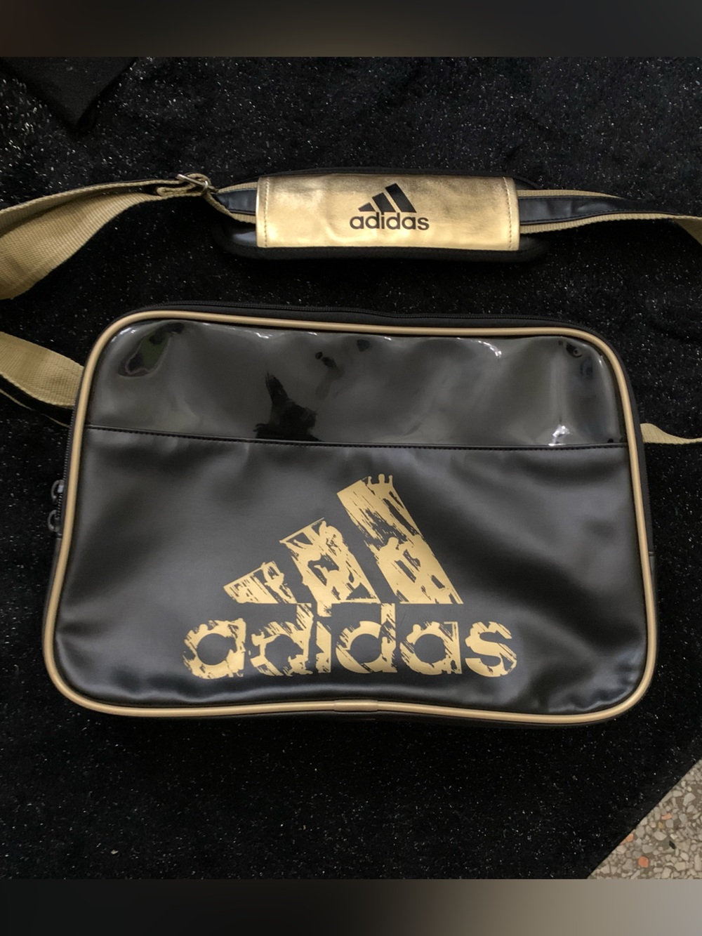 Adidas Black and Gold Logo Messenger Bag
